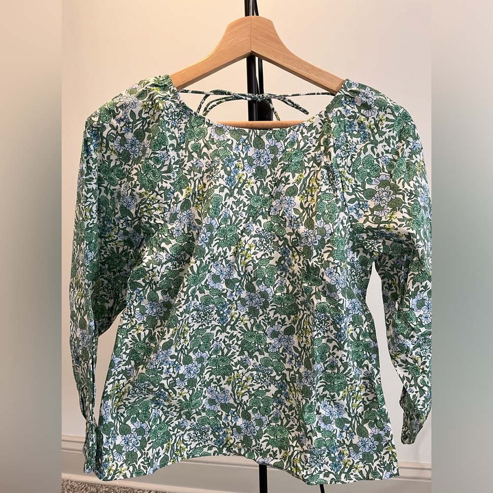 Tie-back stretch cotton poplin-blend top in fête floral by J.Crew